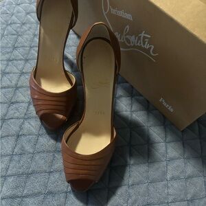 Christian Louboutin Brown Peep-toe D'Orsay Leather 4.5 inch heel.  Size 37.5.
